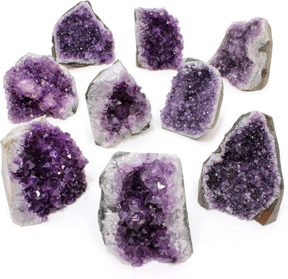 Amethyst Cluster Cut Base (Up to ½ Lb), Celestite, & Selenite Tower (3" Tall), Healing Crystal (3 Pc Set) Premium Grade A, Bohemian Home Décor, Natural Good Vibes, Metaphysical Info Cards