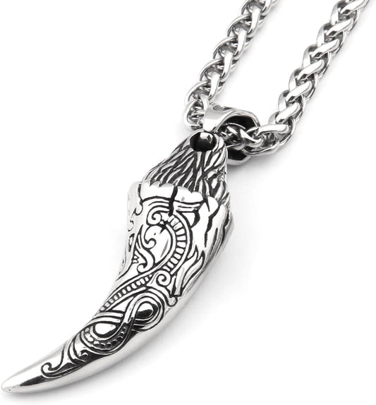 Viking Wolf Tooth Strength Pendant Necklace 