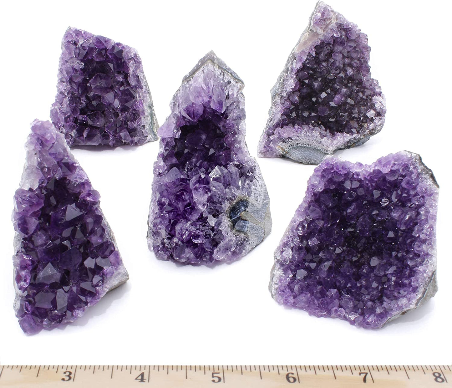 Amethyst Cluster Cut Base (Up to ½ Lb), Celestite, & Selenite Tower (3" Tall), Healing Crystal (3 Pc Set) Premium Grade A, Bohemian Home Décor, Natural Good Vibes, Metaphysical Info Cards