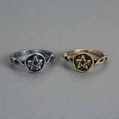 Todorova Retro Celtics Pentagram Star Pagan Ring, silver/gold