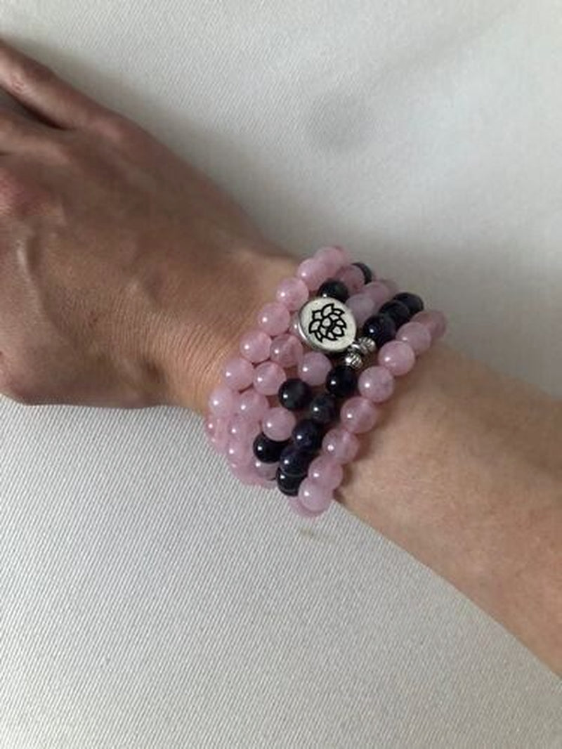 108 Mala Beads Amethyst Rose Quartz Healing Meditation Bracelet 