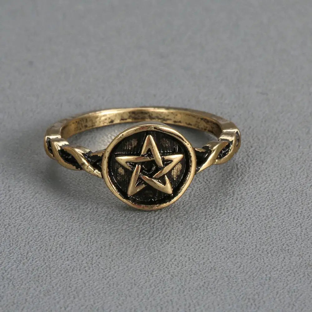 Todorova Retro Celtics Pentagram Star Pagan Ring, silver/gold