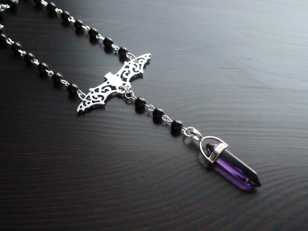 Moon Crescent Rosary, Black/Silver, Wicca, Pagan, Gothic