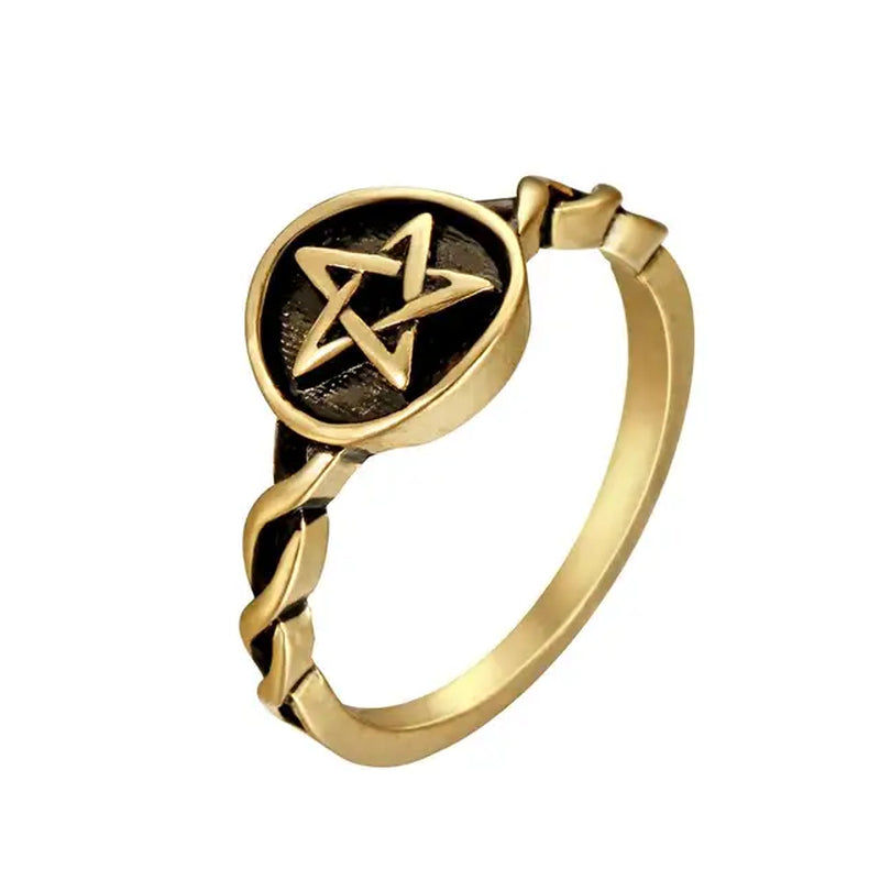 Todorova Retro Celtics Pentagram Star Pagan Ring, silver/gold