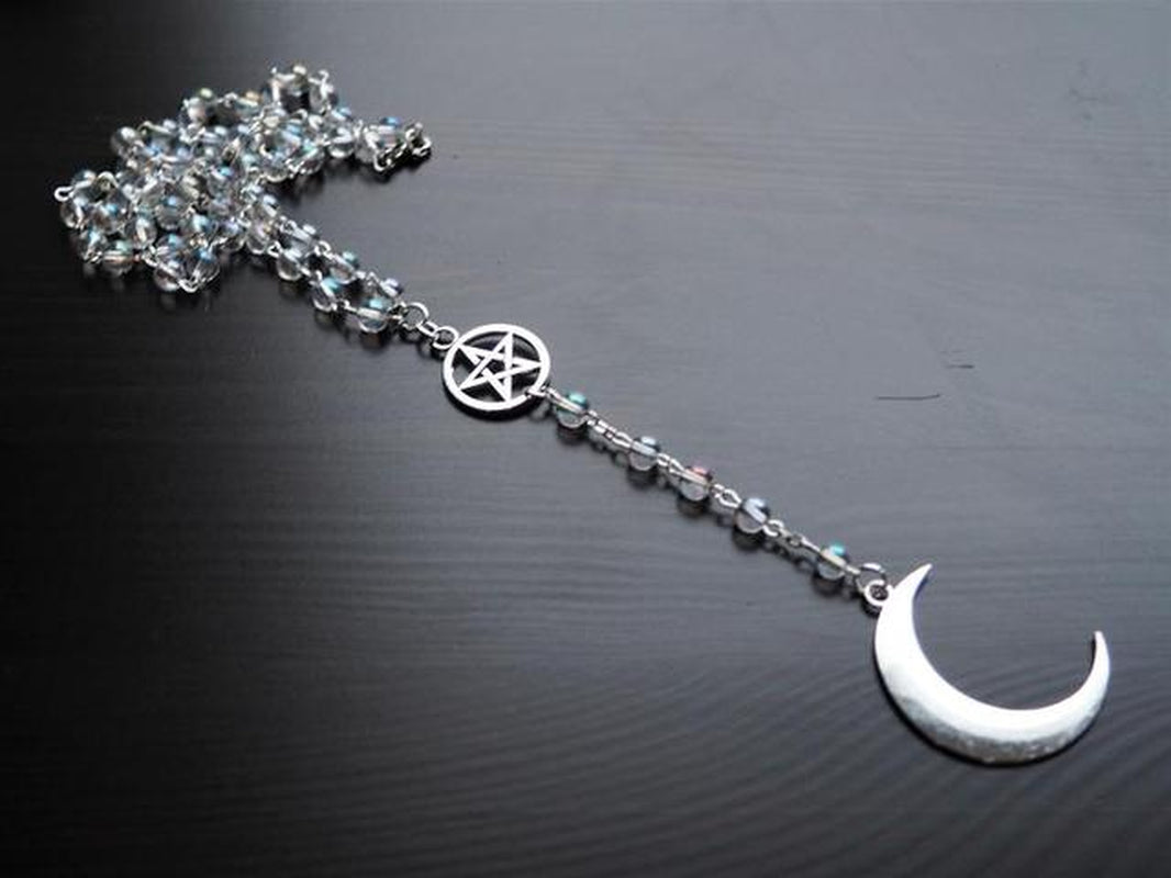 Moon Crescent Rosary, Black/Silver, Wicca, Pagan, Gothic