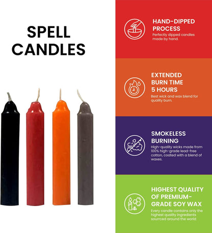 Spell Candles 48 Pack 4" Tall X 1/2" Dia, 12 Colors 4 Mini Candles 