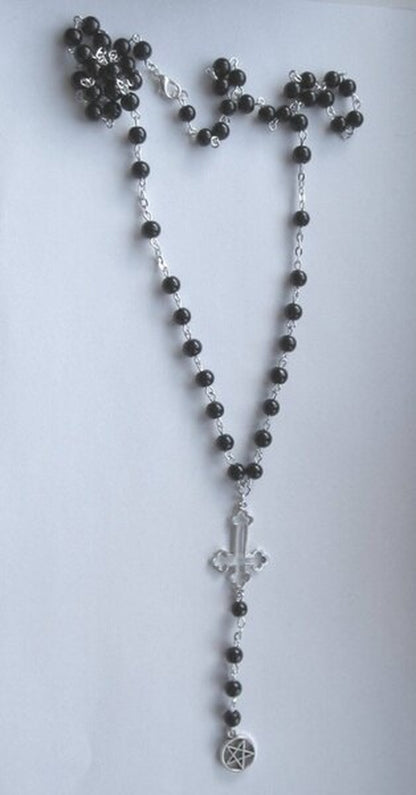 Moon Crescent Rosary, Black/Silver, Wicca, Pagan, Gothic