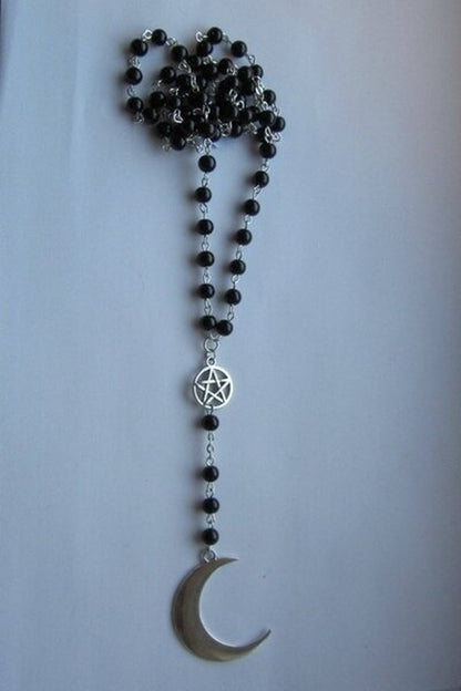 Moon Crescent Rosary, Black/Silver, Wicca, Pagan, Gothic