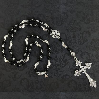 Moon Crescent Rosary, Black/Silver, Wicca, Pagan, Gothic